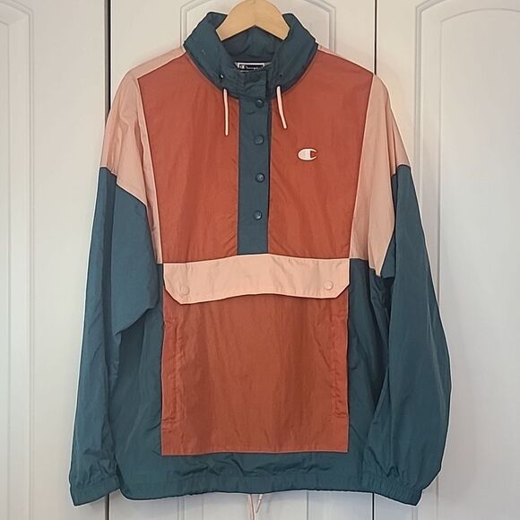 Champion Colorblocked Wind Breaker Pullover Kangaroo Pocket Size L - Picture 2 of 11